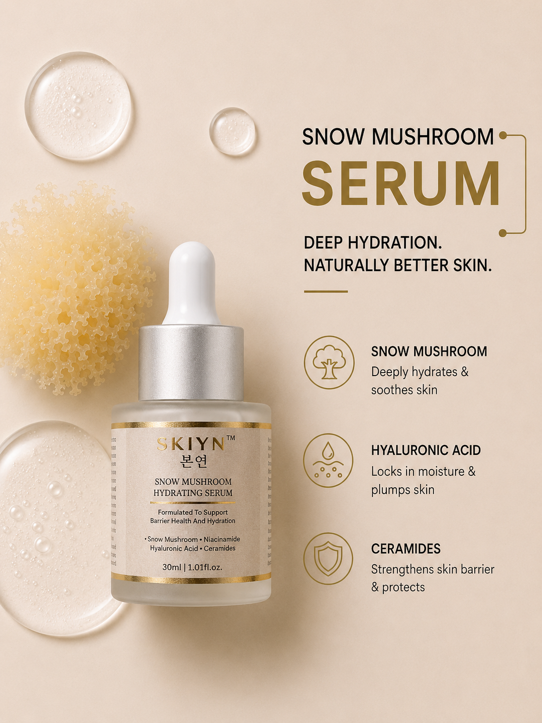 SKIYN Snow Mushroom Hydrating Serum with Ceramides