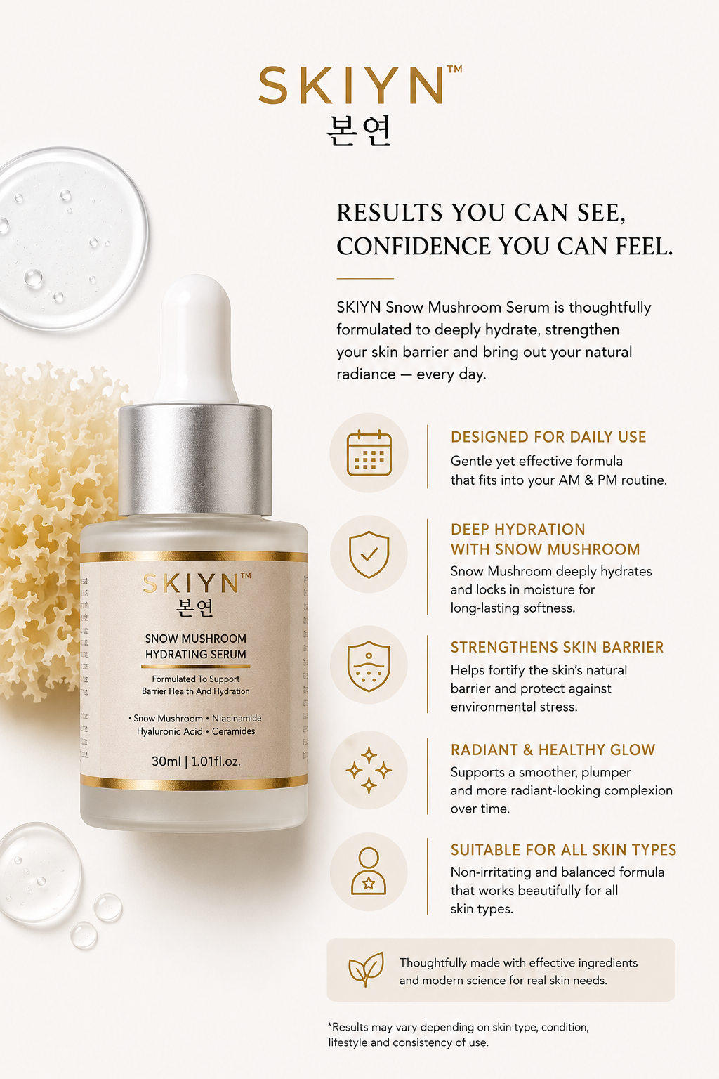 SKIYN Snow Mushroom Hydrating Serum with Ceramides
