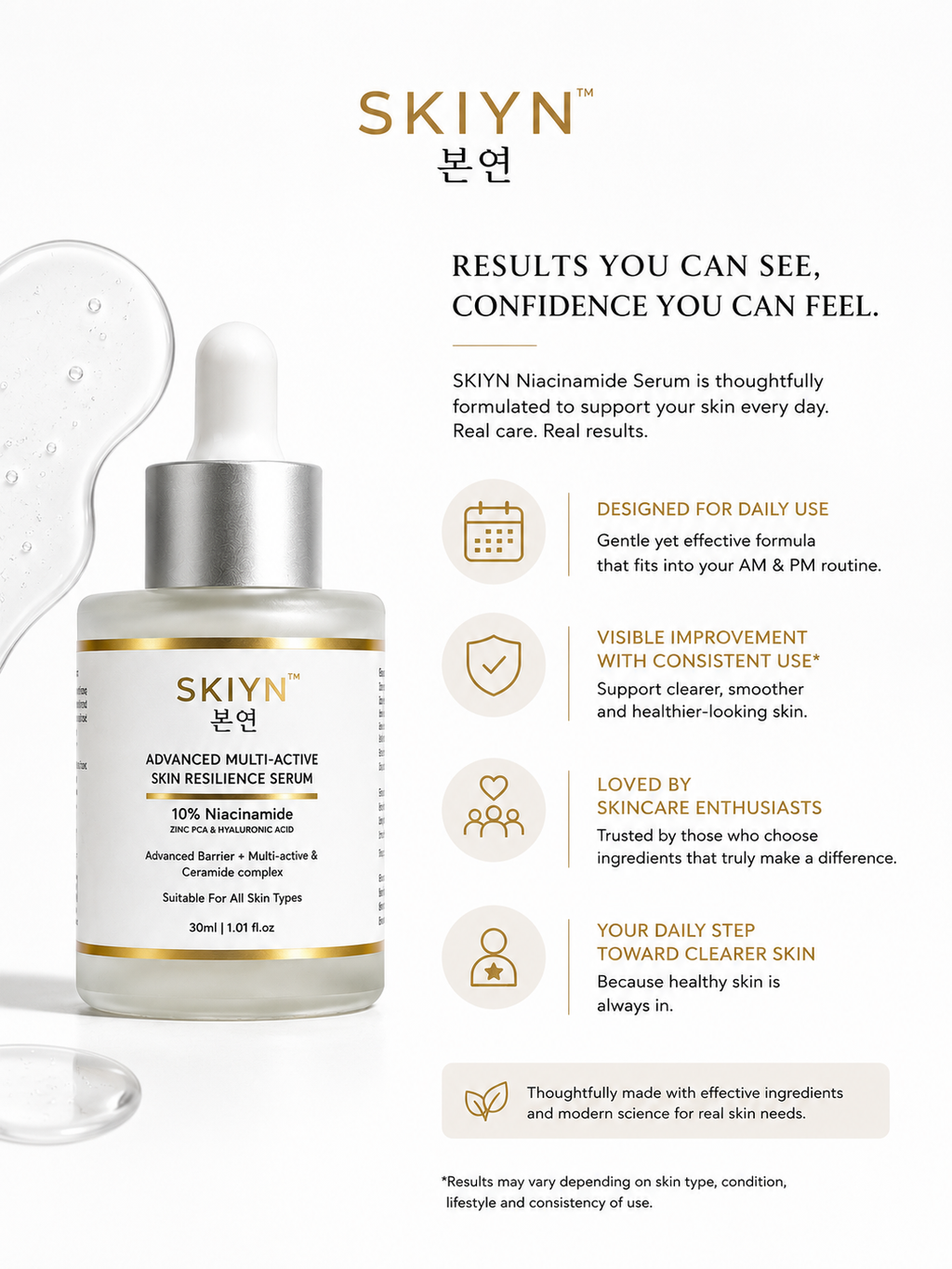 SKIYN 10% Niacinamide Serum with Zinc PCA & Hyaluronic Acid