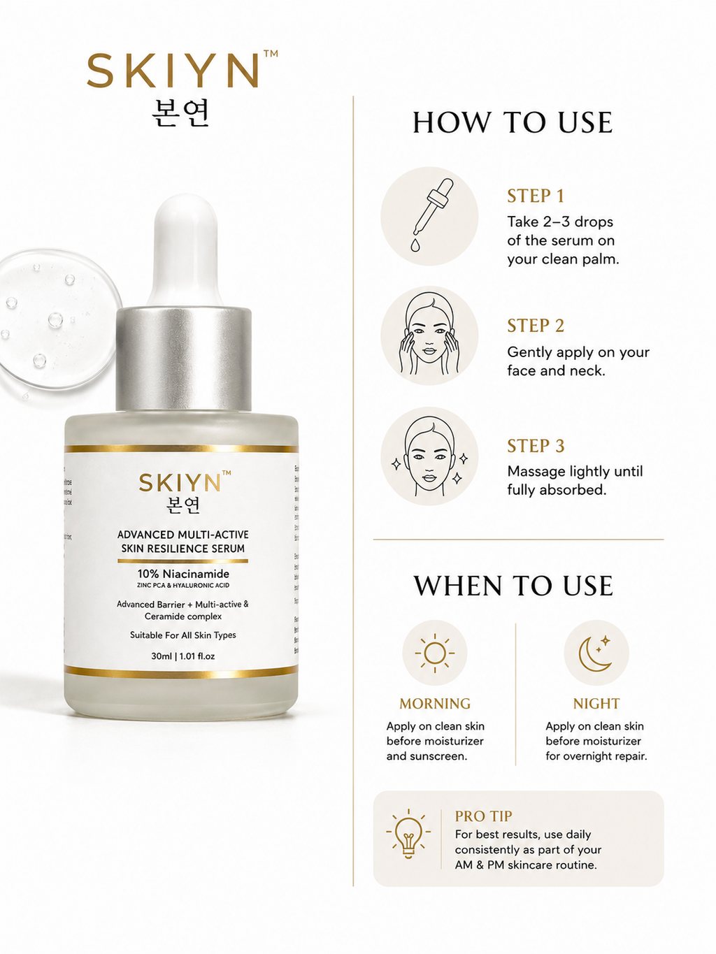 SKIYN 10% Niacinamide Serum with Zinc PCA & Hyaluronic Acid